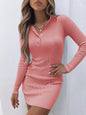 Casual Bodycon Skinny Solid Color V-Neck Sweater Dresses