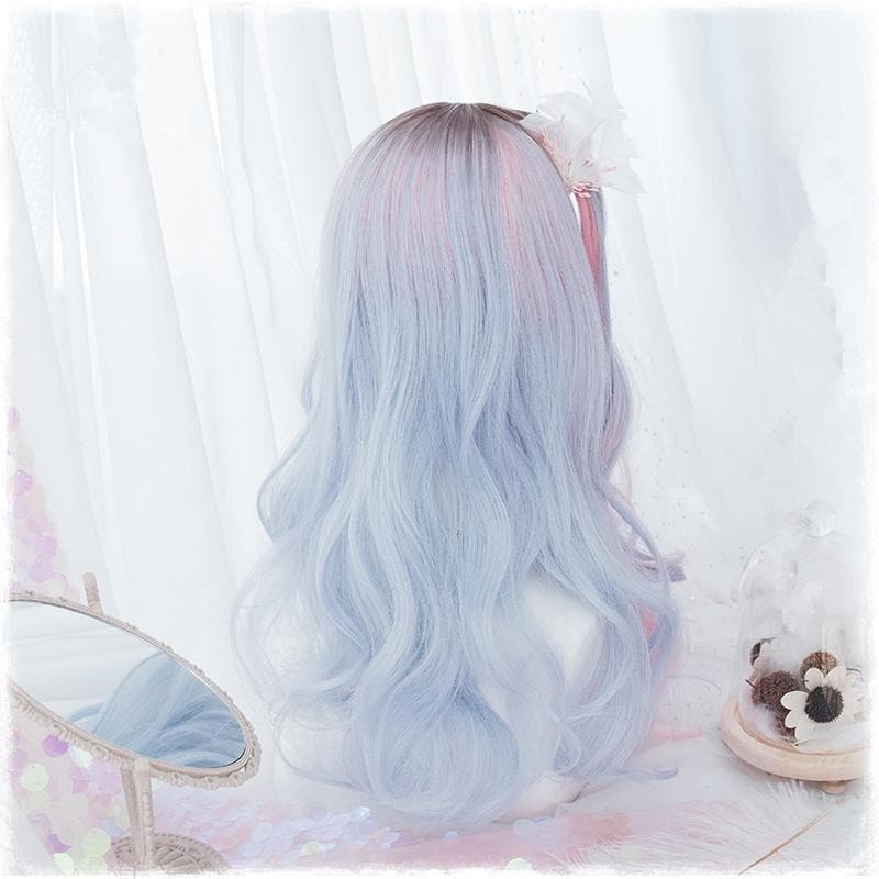 Free Shipping For Hivava Blue Pink Mixed Lolita Long Curl Wig