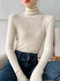 Simple Skinny Solid Color High-Neck Sweater Tops Pullovers-Homeunderwear