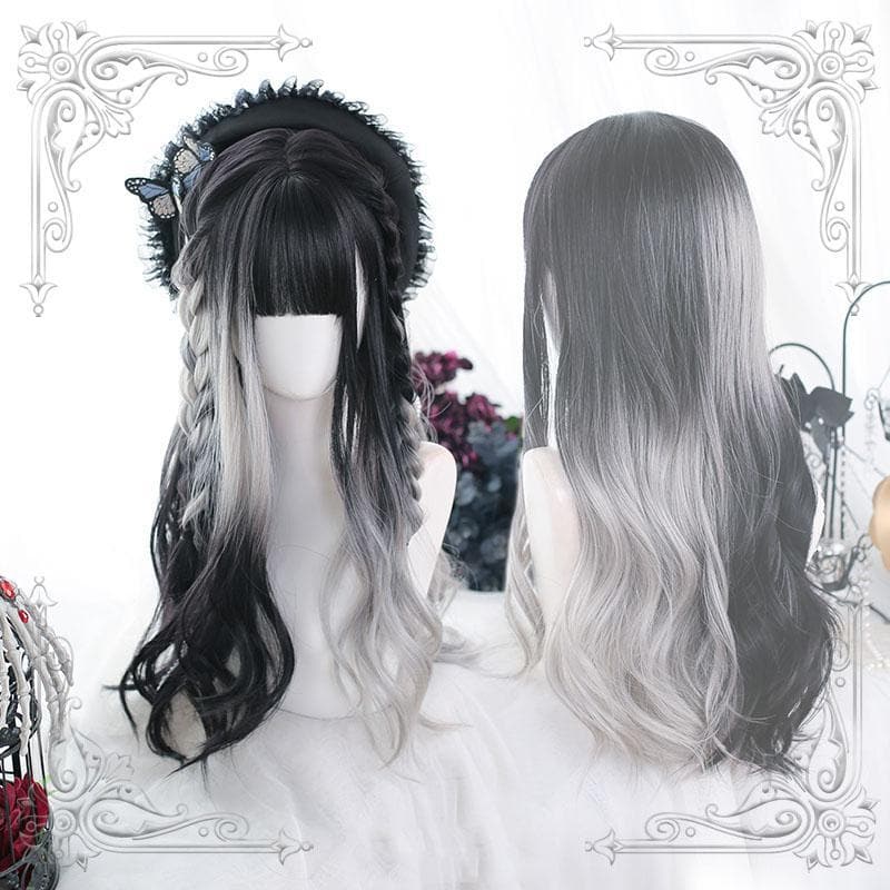 Free Shipping For Hivava Irregular Black Grey Gradient Long Curly Wig