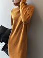 Urban Loose Long Sleeves Split-Side Solid Color High-Neck Sweater Dresses-Homeunderwear