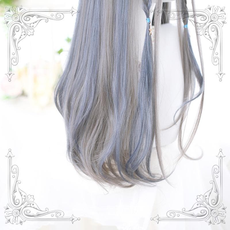 Free Shipping For Hivava Lolita Gray Blue Highlighting Long Curly Wig