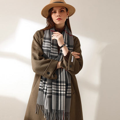 Imitated Cashmere Plaid Print Tassled Shawl Scarf