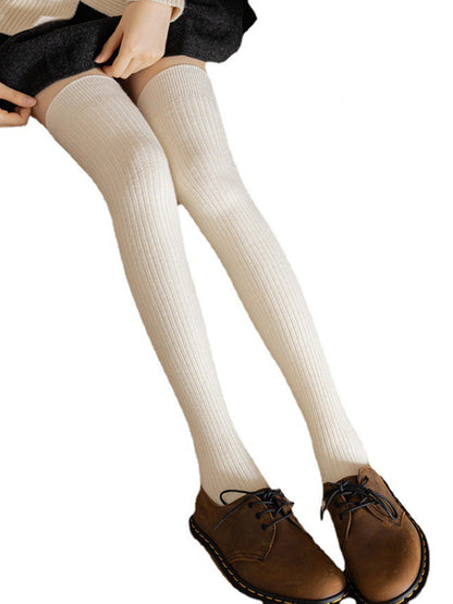 Casual Wool Solid Color Over The Knee Stockings Accessories-Homeunderwear