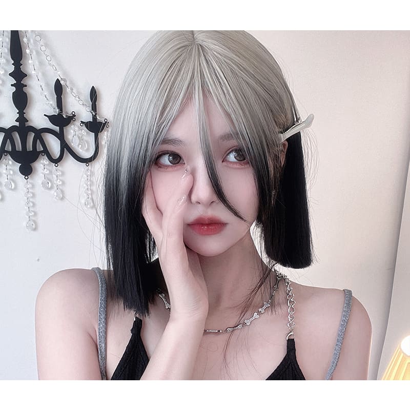 Free Shipping For Hivava eGirl Silver Gradient Black Straight Bob Wig