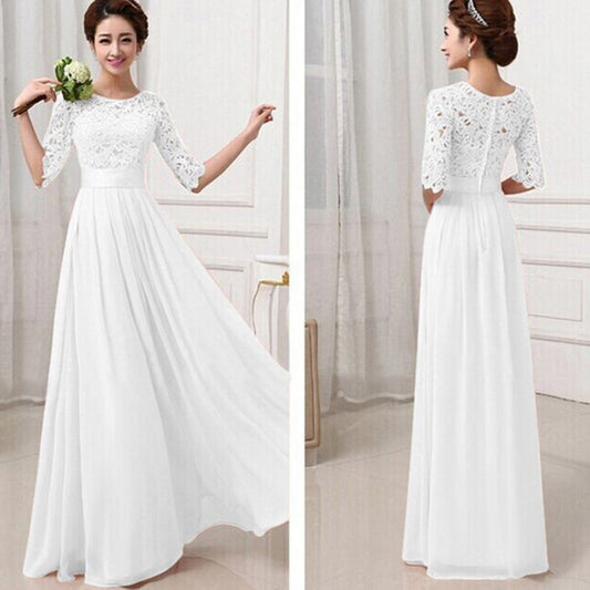 Clearance Lace Chiffon Patchwork High Waist Half Sleeves Long Party Dress