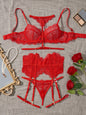 Sexy Lingerie Set for Women - Red Lace & Satin Bra with Adjustable Straps, Thong Panties, and Garter Belt - Elegant and Alluring Adult Intimate Apparel, Intimate Apparel|Elegant Lingerie Set|Adjustable Straps