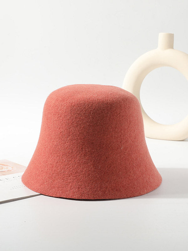 Simple Solid Color Wool Bucket Hat-Homeunderwear