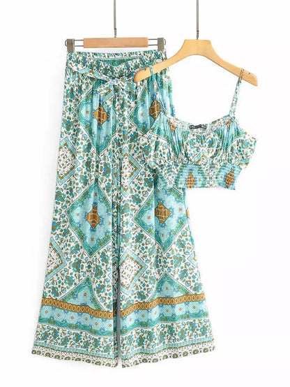 Bralet Top And Pants In Blue Mixed Print