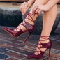 Red Strap Leather Cutout High Heels