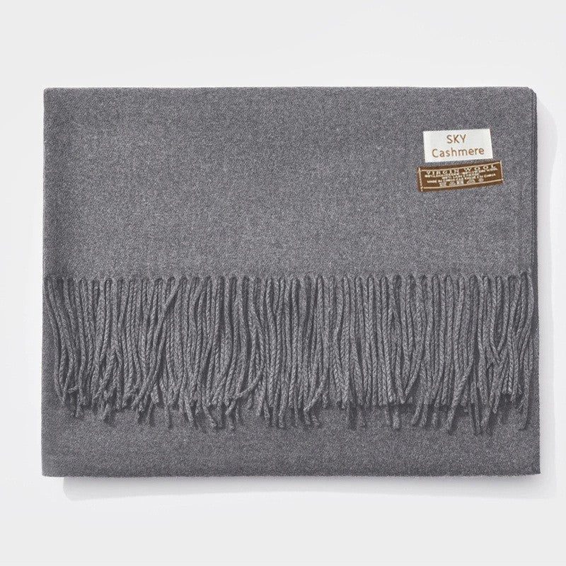 Imitation Cashmere Solid Color Thickened Tassled Scarf