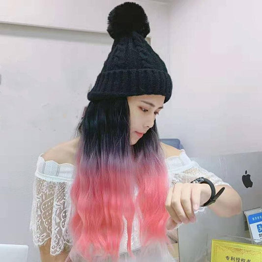 Free Shipping For Hivava Colorful Knitting Hat With Removable Long Curly Wig 4