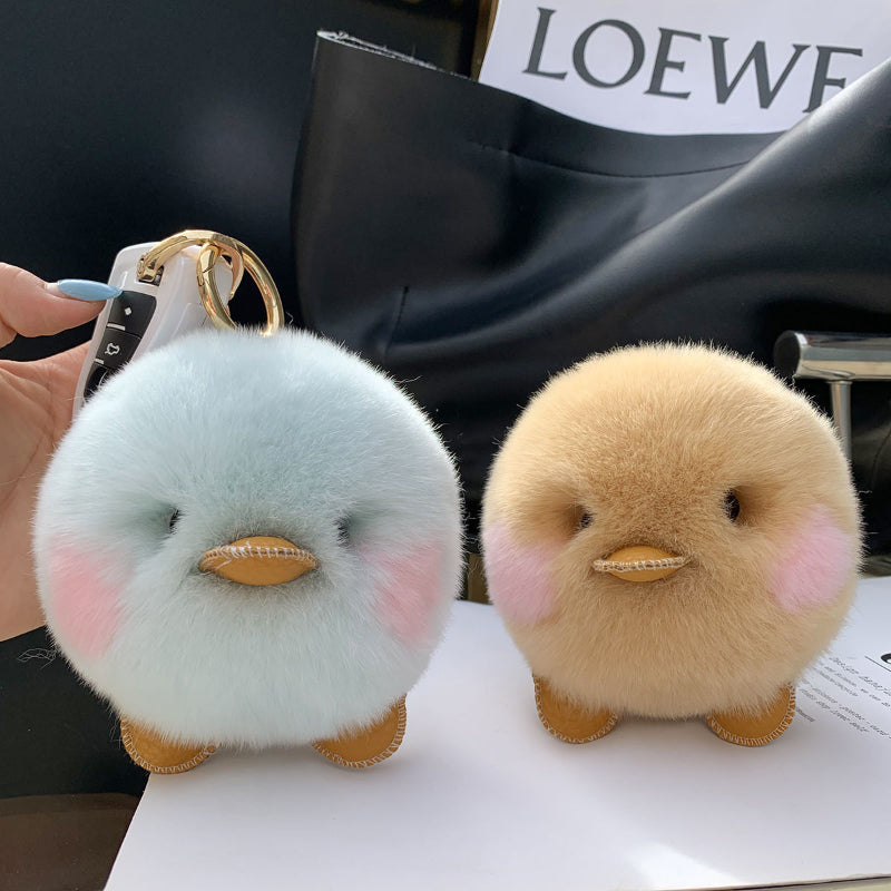 Beaver-Rabbit Hair Cute Yellow Duck Keychain Pendant Plush Toy Backpack Accessory