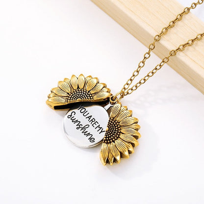 Carved Letter Sunflower Pendant Necklace