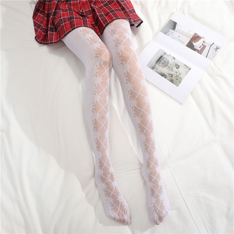 Sexy Cross Tie White Stockings Female Cute Student Lolita Pantyhose