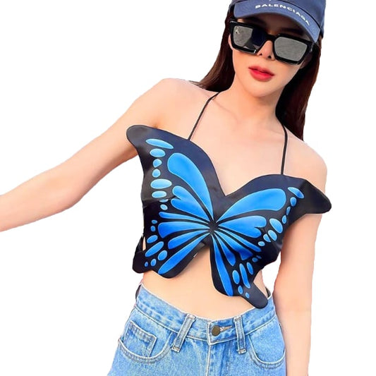 Kawaii Clothing Butterfly Wings Crop Top Backless Pink Blue Harajuku Fun Korea Japan