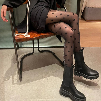 Sexy Retro Big Polka Dot Stockings Black Ins Tide Flash Printing Ultra-thin Black Stockings Female  Jk Socks