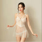 Hot Sexy See-through Hollow Pajamas Suspenders Embroidery Flowers Lace Mesh Transparent Temptation Skirt Women