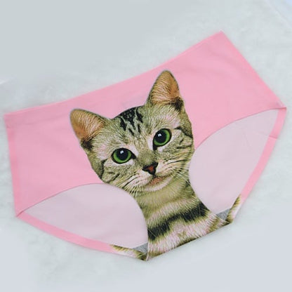 3D Kitty Meow Cat Head Ice Silk Seamless Hip-up Girl Panties