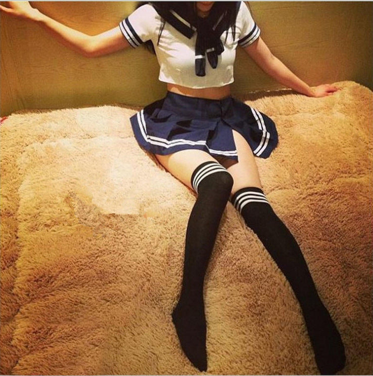 Bow blue floating sand student dress Sexy Sailor Uniform