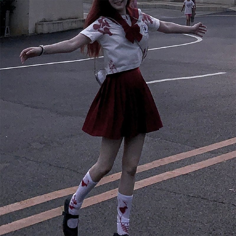 Blood-stained Knee Stockings Girl Student College Style Calf Socks