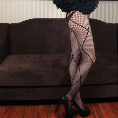 Cross Line Big Diamond Bottoming Pantyhose Small Mesh Fishnet Socks