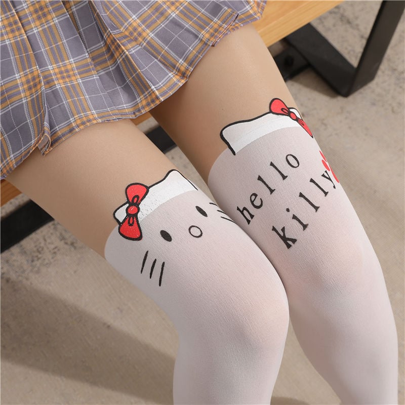 Cute Cat Stitching Stockings Thin Fake High Tube Pantyhose Sexy Over-the-knee Stockings