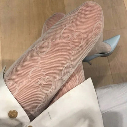 Double Big G Letter Mesh Hollow Lace Stockings Sexy Pantyhose