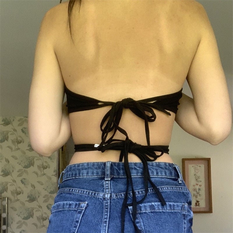 Sexy T-shirt with Halter Neck Strap and Beautiful Back Strap Metal Buckle