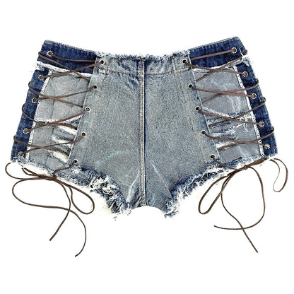 Hollow High Waist Denim Shorts