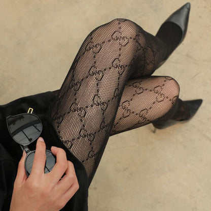 Double G English Alphabet Hollow Net Stockings Spring And Autumn Stockings Thin Pantyhose