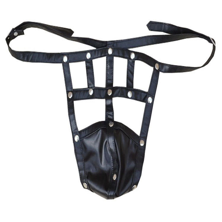 Men's Imitation Leather Strap Buckle Thong T-Pants