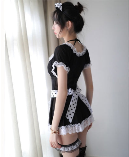 Lace Seduction Black Transparent Mesh Maid Uniform