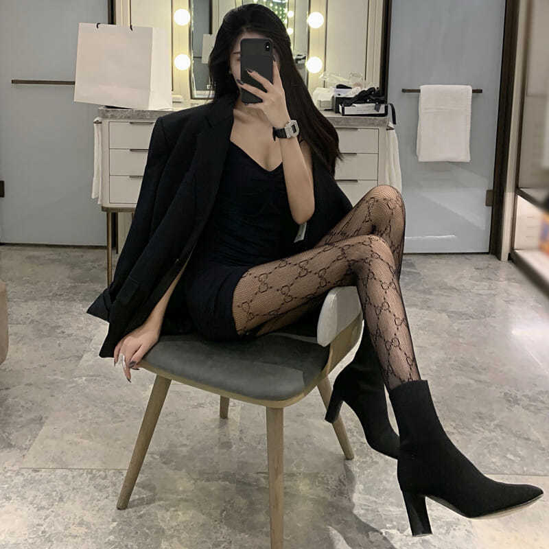 Lack Lace Letter Bottom Socks Double G Sexy Pantyhose with Suit Office Work Stockings