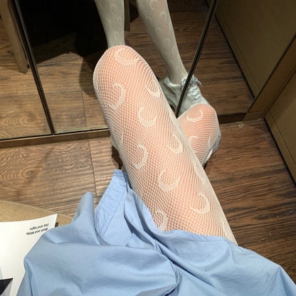 Sexy moon jacquard fishnet stockings