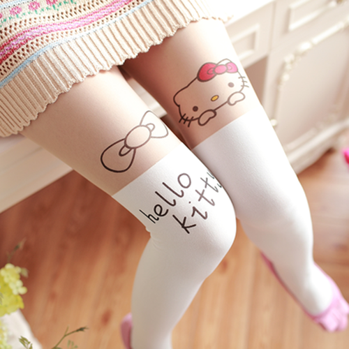 Cute Cat Stitching Stockings Thin Fake High Tube Pantyhose Sexy Over-the-knee Stockings