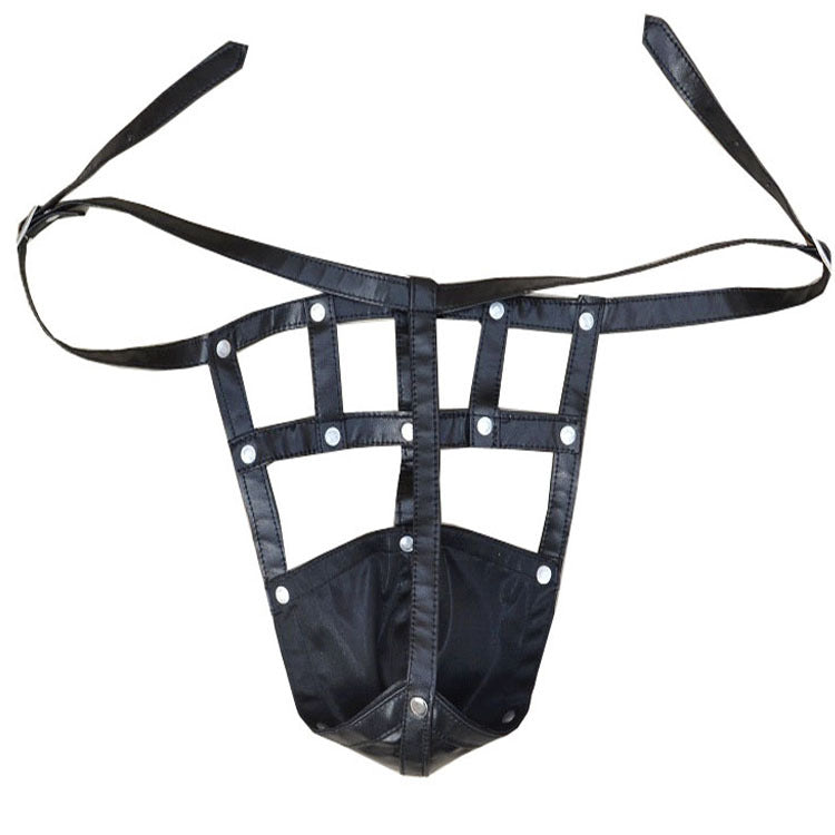 Men's Imitation Leather Strap Buckle Thong T-Pants