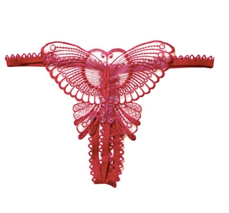 Women's Sexy Butterfly Lace Open Crotch Thongs G-string V-string