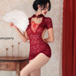 Sexy Perspective Lace Cheongsam Hollow Out Uniform Nightdresss