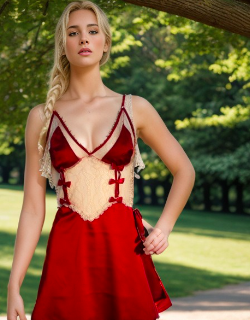 Sexy Lace Panelled Ice Silk Nightdress (with Chest Pad Can Be Worn Outside)