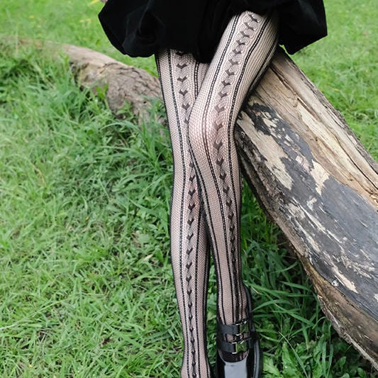 JK Black Love Stripe Lace Net Socks Bottomed Socks Hollowed Out Fishing Net Socks