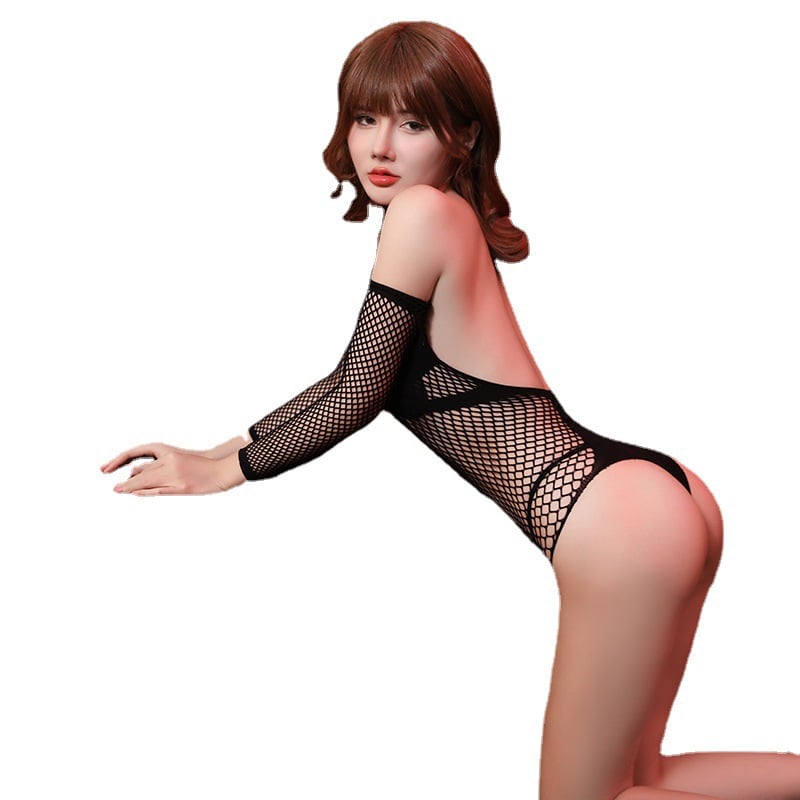 Sexy Perspective Fishing Net Revealing Jumpsuit Socks Fun Lingerie