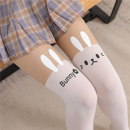 Cute Cat Stitching Stockings Thin Fake High Tube Pantyhose Sexy Over-the-knee Stockings