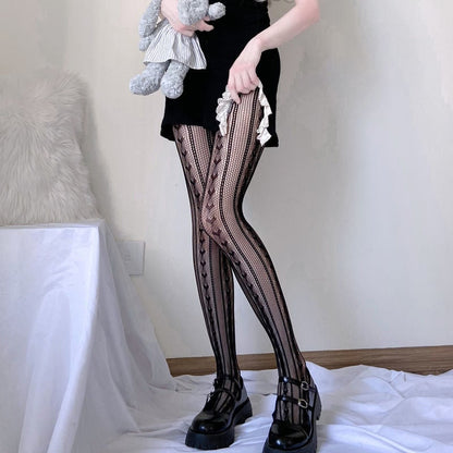 Heart-shaped Striped Socks Hot Girl College Style Black Silk Pantyhose