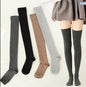 Plain Weave/vertical Stripes Knee-high Socks