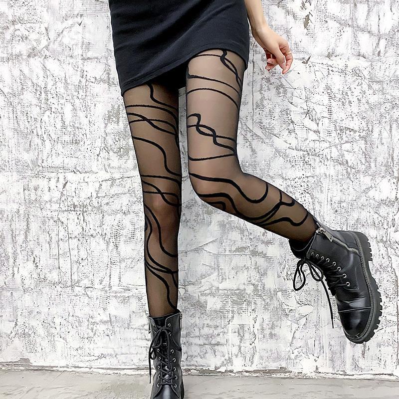 Black Lace Jacquard Stockings