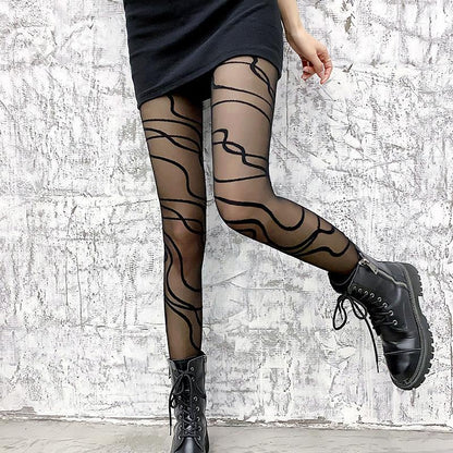 Black Lace Jacquard Stockings