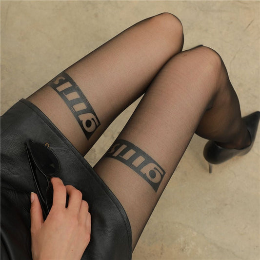 Black "Girls" Letter Stockings All-match Sexy Pantyhose