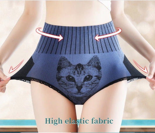 Student Girl High-waisted Abdomen Cotton Crotch Antibacterial High Stretch Cat Panties