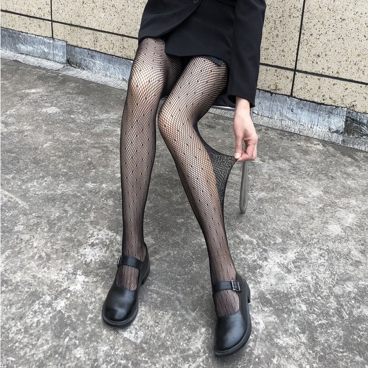 Fishing Net Socks Thin Dot Hollowed Out Beautiful Leg Black Silk Stockings Bottomed Jumpsuit